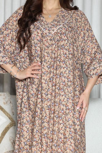 جلابية روز قطن خفيف صيفية ميدي ( رقبة سبعة )