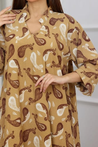 جلابية روز قطن خفيف صيفية طويلة ( رقبة سبعة )