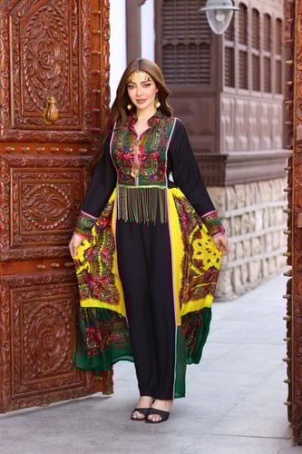 جلابية لينن بممزوجة بأجمل اقمشة المنديل الشالكي ال...