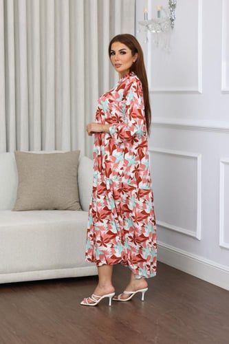 جلابية روز قطن خفيف صيفية طويلة ( رقبة سبعة )