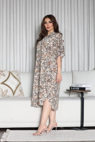 جلابية روز قطن خفيف صيفية قصيرة ( رقبة قلاب )