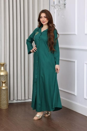 جلابية لينن بتطريز ثلاثة نخلات في الظهر