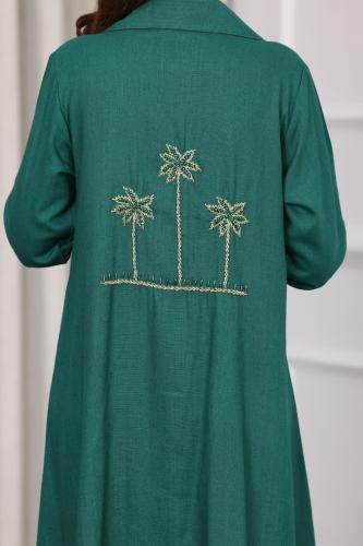 جلابية لينن بتطريز ثلاثة نخلات في الظهر