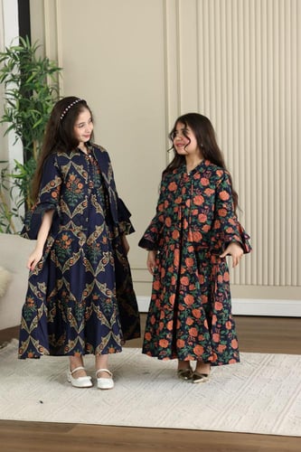 جلابية قطن قطعتين ( بناتية ) ربيعية بنقوشات جميلة