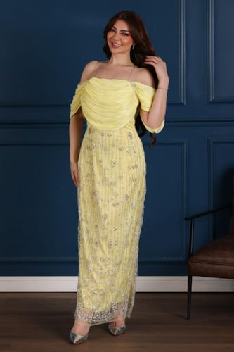 فستان اورجنزا وتل مطرز