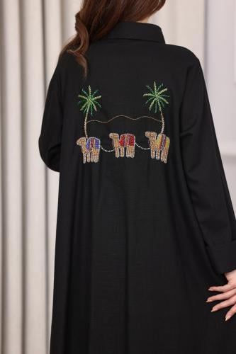 جلابية لينن بتطريز الهوية العربية الاصلية في الظهر