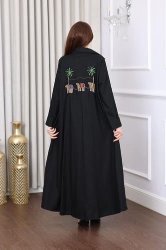 جلابية لينن بتطريز الهوية العربية الاصلية في الظهر