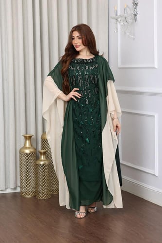 جلابية شيفون بلونين وكلفة مطرزة