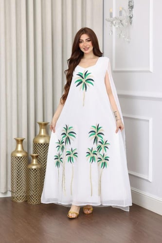 جلابية شيفون قطعتين متصلة بتطريز النخل