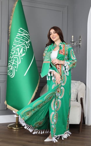 جلابية لينن بنقوشات جميلة - موديل عباية مفتوحة