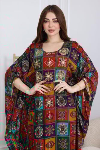 جلابية رايون قطن ( فراشة ) بتطريز خفيف في الصدر