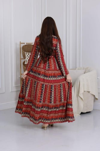 جلابية رايون قطن مشجرة بتطريز خفيف في الصدر