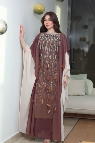 جلابية شيفون بلونين وكلفة مطرزة