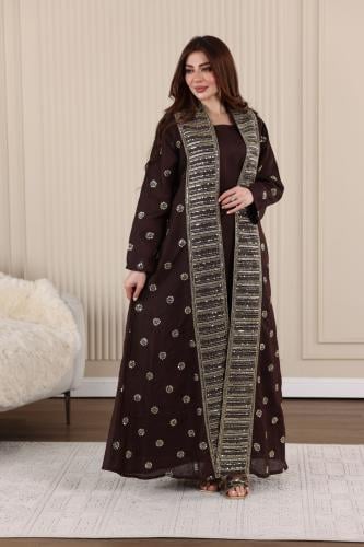 جلابية لينن قطعتين بتطريز كمبيوتر