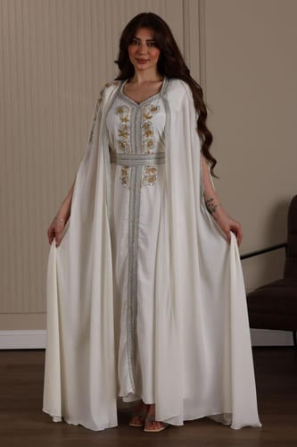 قفطان مغربي قطعتين شيفون مطرزة