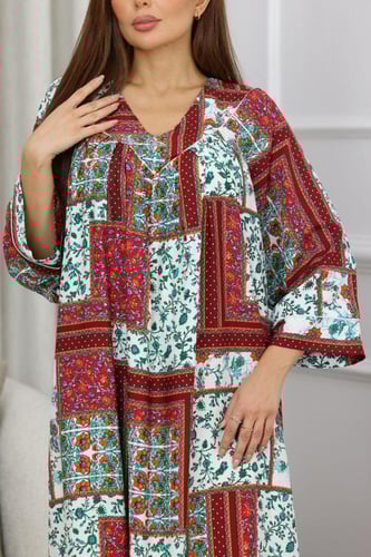 جلابية روز قطن خفيف صيفية طويلة ( رقبة سبعة )