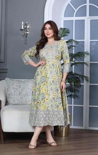 جلابية قطن مشجرة بتطريز في الصدر