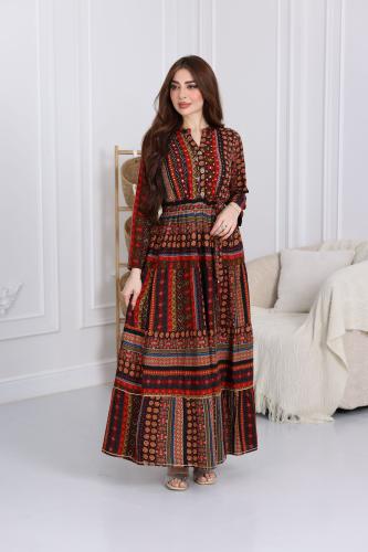 جلابية رايون قطن مشجرة بتطريز خفيف في الصدر