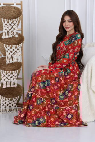 جلابية رايون قطن مشجرة بتطريز خفيف في الصدر