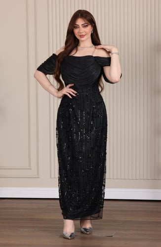 فستان اورجنزا وتل مطرز