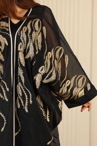 جلابية بقماش اورجنزا مطرزة بالكمبيوتر ( موديل عباي...