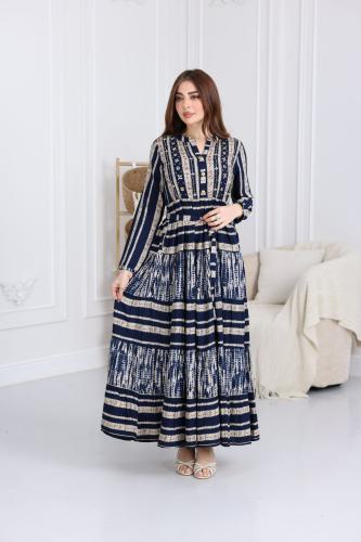 جلابية رايون قطن مشجرة بتطريز خفيف في الصدر