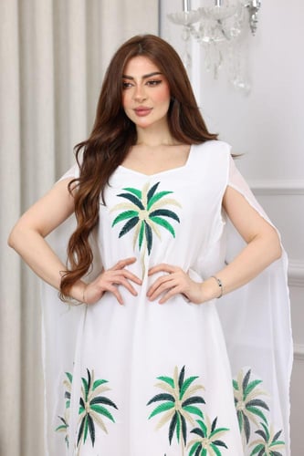 جلابية شيفون قطعتين متصلة بتطريز النخل