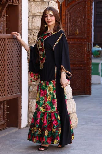 جلابية كريب بحريني وشالكي بحزام داخلي مخفي