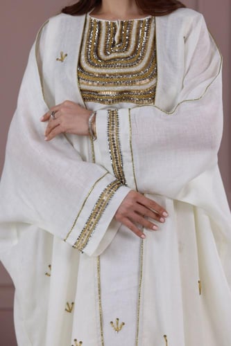 جلابية لينن قطعتين بتطريز شك أنيق