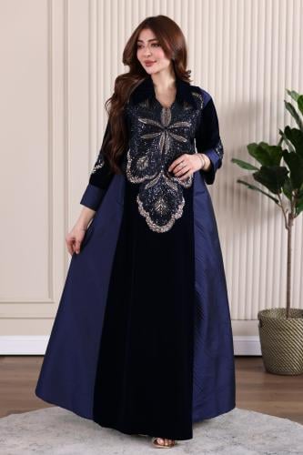 جلابية مخمل ممزوجة بخامة الشانتون في الجوانب وكلفة...