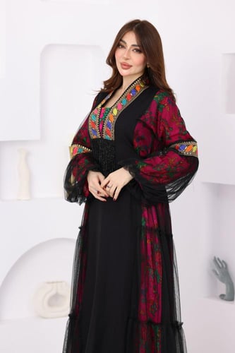 جلابية كريب بحريني ممزوجة بشالكي و تل اسود