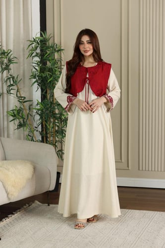 جلابية لينن ( نسائية ) بسديري عودي وتطريز كمبيوتر...