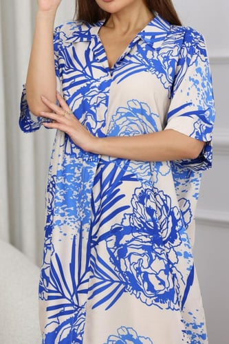 جلابية روز قطن خفيف صيفية طويلة ( رقبة قلاب )