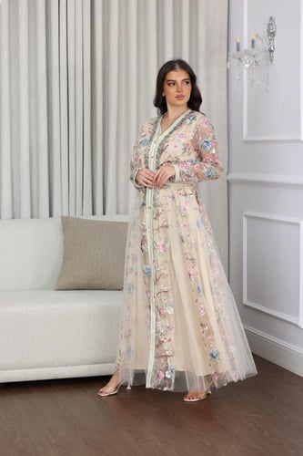 جلابية قفطان مغربي سهرة قطعتين من الساتان والتل ال...