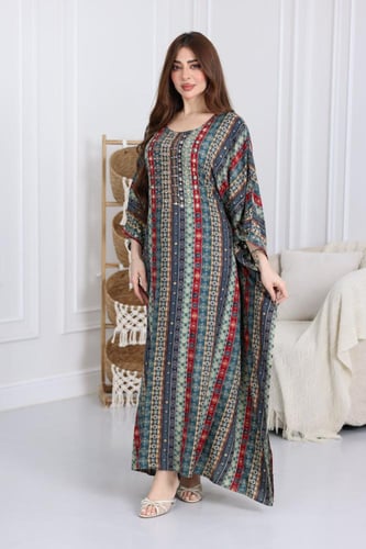 جلابية رايون قطن ( فراشة ) بتطريز خفيف في الصدر