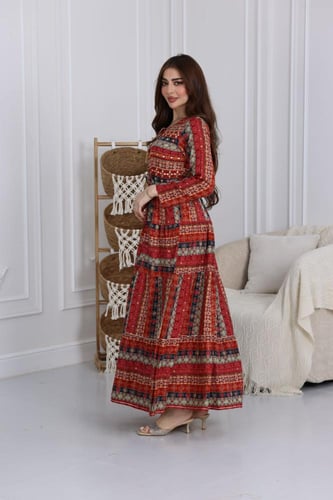 جلابية رايون قطن مشجرة بتطريز خفيف في الصدر