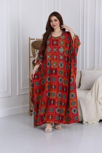 جلابية رايون قطن ( فراشة ) بتطريز خفيف في الصدر