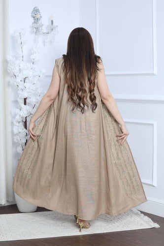 جلابية لينن خيش كت قطعتين بتطريز أنيق