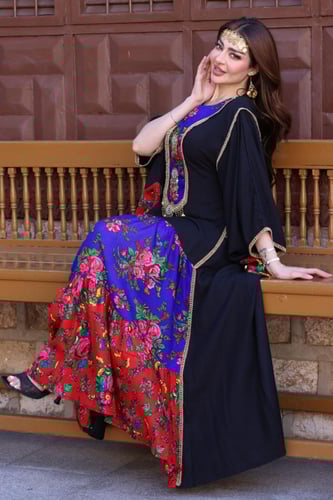 جلابية كريب بحريني وشالكي بحزام داخلي مخفي