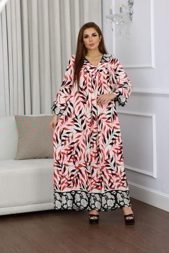 جلابية روز قطن خفيف صيفية طويلة ( رقبة سبعة )