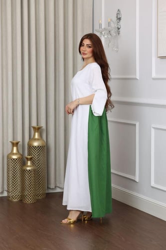 جلابية لينن بتطريز شك في الصدر و الاكمام