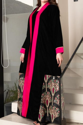 جلابية مخمل قطعتين ممزوجة بخامة لينن