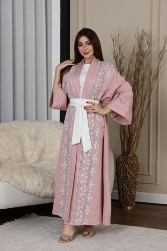 جلابية قطعتين بخامة باربي وكلفة مطرزة