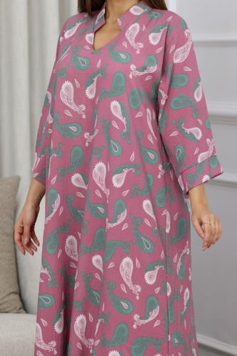 جلابية روز قطن خفيف صيفية طويلة ( رقبة سبعة )