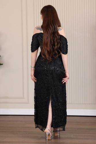 فستان اورجنزا وتل مطرز