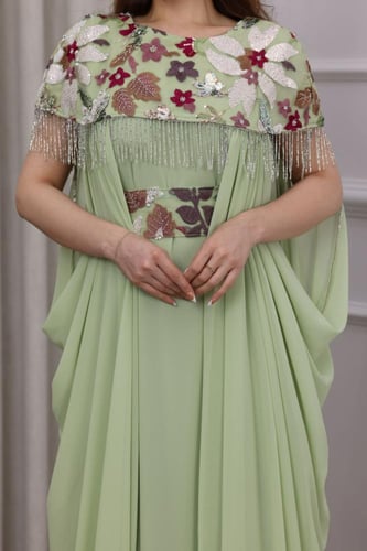 جلابية جورجيت قطعتين بتطريز ترتر ودهب