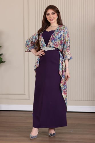 فستان سهرة كريب وخامة الترتر الملون