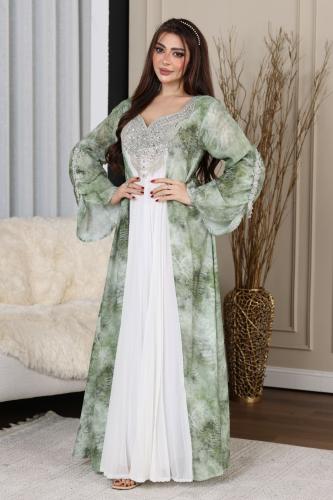 جلابية شيفون بإضافة كرستالات في الصدر والكم