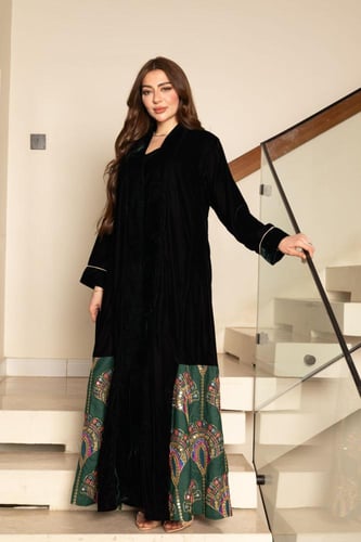 جلابية مخمل قطعتين ممزوجة بخامة لينن