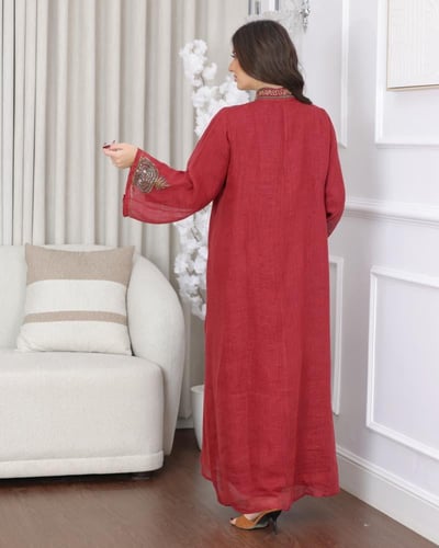 جلابية لينن مبطنة بتطريز شك و كرستال